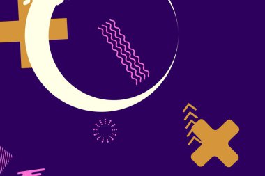 Geometrik komik soyut elementler ve dinamik şekiller. Renkli noktaların ve çizgilerin bileşimleri. Tasarım ve yaratıcı fikirler için arka plan.