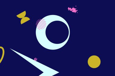 Geometrik komik soyut elementler ve dinamik şekiller. Renkli noktaların ve çizgilerin bileşimleri. Tasarım ve yaratıcı fikirler için arka plan.