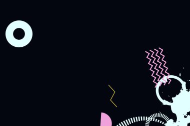 Geometrik komik soyut elementler ve dinamik şekiller. Renkli noktaların ve çizgilerin bileşimleri. Tasarım ve yaratıcı fikirler için arka plan.