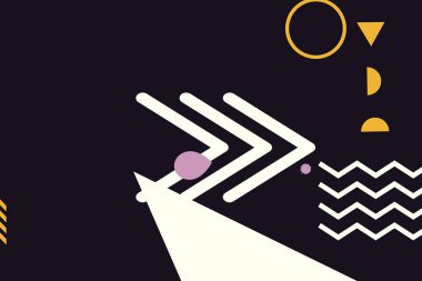 Geometrik komik soyut elementler ve dinamik şekiller. Renkli noktaların ve çizgilerin bileşimleri. Tasarım ve yaratıcı fikirler için arka plan.