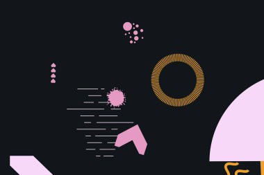 Geometrik komik soyut elementler ve dinamik şekiller. Renkli noktaların ve çizgilerin bileşimleri. Tasarım ve yaratıcı fikirler için arka plan.