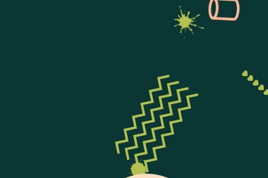 Geometrik komik soyut elementler ve dinamik şekiller. Renkli noktaların ve çizgilerin bileşimleri. Tasarım ve yaratıcı fikirler için arka plan.