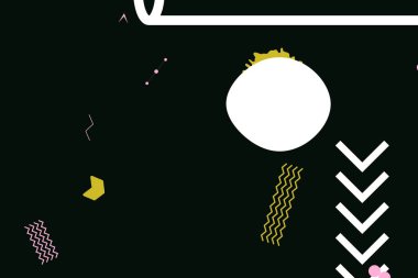 Geometrik komik soyut elementler ve dinamik şekiller. Renkli noktaların ve çizgilerin bileşimleri. Tasarım ve yaratıcı fikirler için arka plan.
