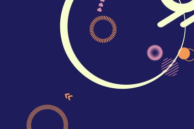 Renkli basit soyut elementler ve dinamik şekiller. Renkli noktaların ve çizgilerin bileşimleri. Tasarım ve yaratıcı fikirler için arka plan.