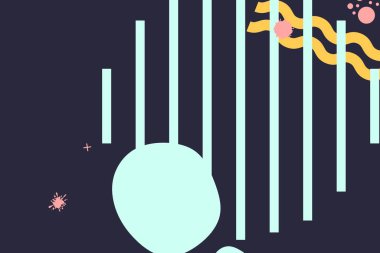 Renkli basit soyut elementler ve dinamik şekiller. Renkli noktaların ve çizgilerin bileşimleri. Tasarım ve yaratıcı fikirler için arka plan.