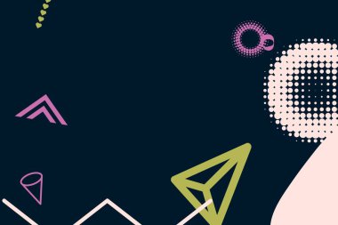 Renkli basit soyut elementler ve dinamik şekiller. Renkli noktaların ve çizgilerin bileşimleri. Tasarım ve yaratıcı fikirler için arka plan.