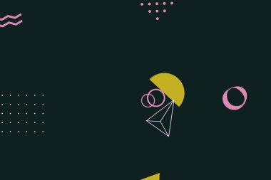 Renkli basit soyut elementler ve dinamik şekiller. Renkli noktaların ve çizgilerin bileşimleri. Tasarım ve yaratıcı fikirler için arka plan.