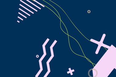 Renkli basit soyut elementler ve dinamik şekiller. Renkli noktaların ve çizgilerin bileşimleri. Tasarım ve yaratıcı fikirler için arka plan.