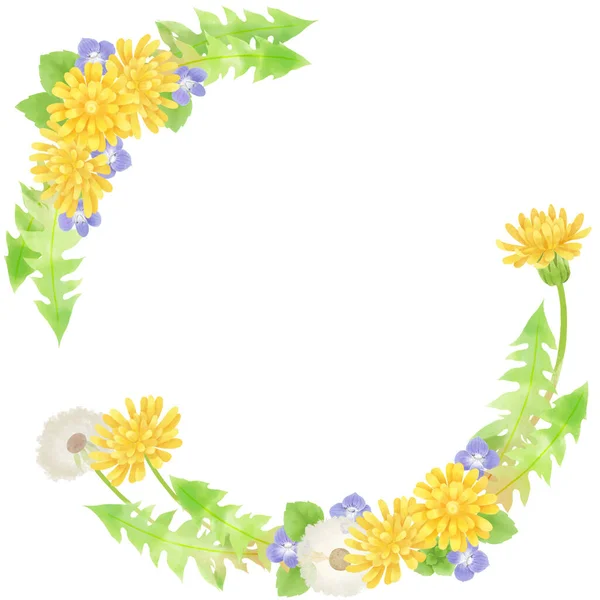 Watercolor style decorative frame of wild flowers and dandelions
