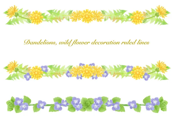Watercolor style decorative ruled lines of wild flowers and dandelions