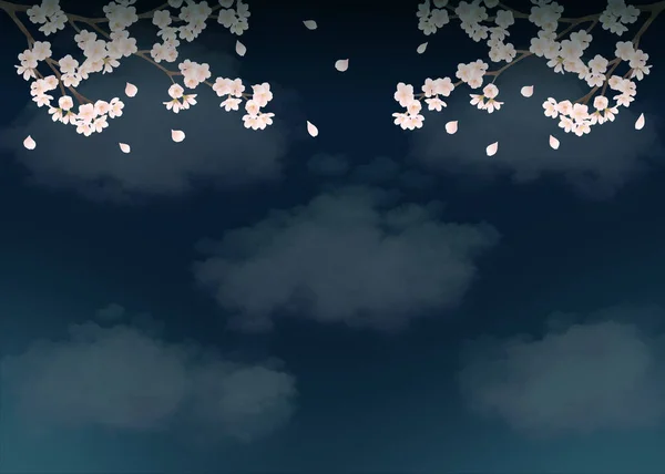Kiraz Çiçekleri Olan Manzara Gece Gökyüzü Yatay Konum — Stok fotoğraf