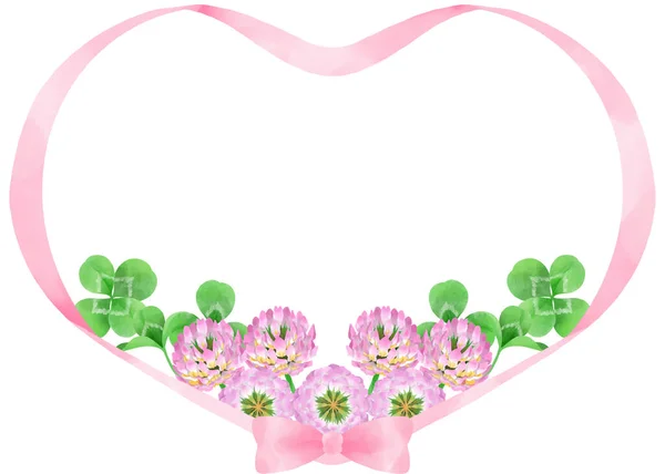 Yonca ve kalp şeklindeki kurdeleli çiçek çelengi (suluboya resim)