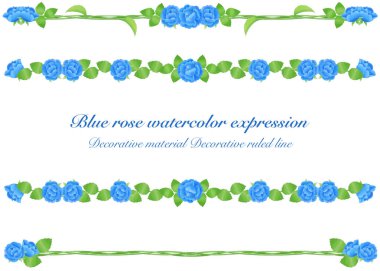 Mavi gül süsleme çizgisi suluboya dokunuşla çizildi