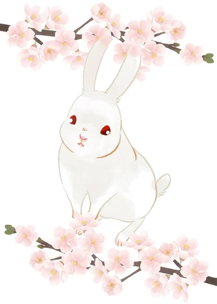 Illustration Rabbit Surrounded Cherry Blossoms — Stock Photo, Image