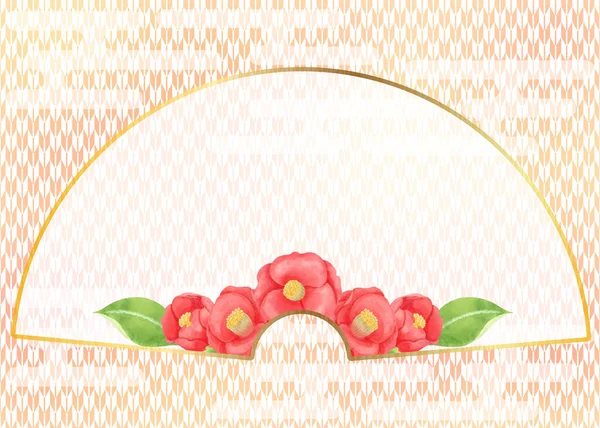 Fan Shaped Japanese Style Frame Traditional Patterns Camellia Japonica — Foto de Stock