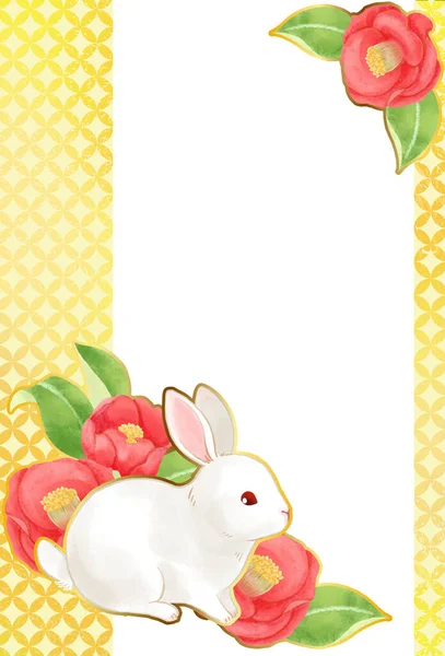 Japanese Style New Year Card Template Year Rabbit Text — Photo