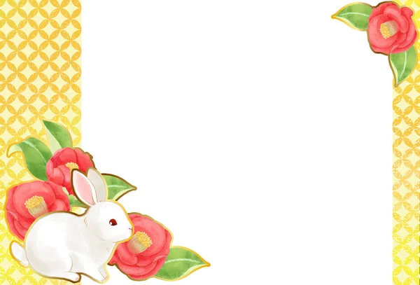 Japanese Style New Years Card Template Year Rabbit 문자없음 — 스톡 사진