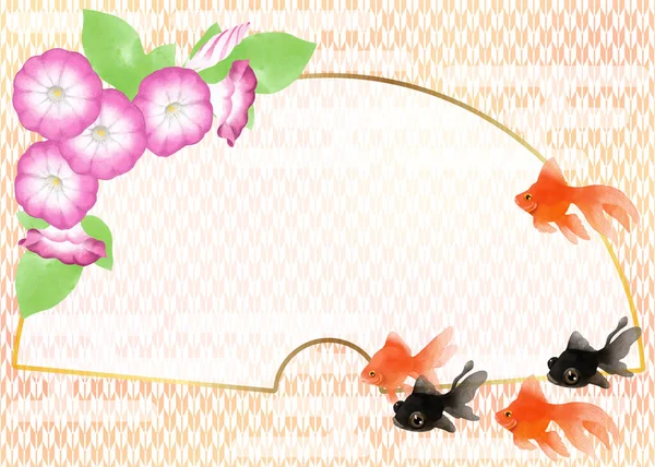 Material Decorativo Estilo Japonês Com Goldfish Motivos Glória Manhã — Fotografia de Stock