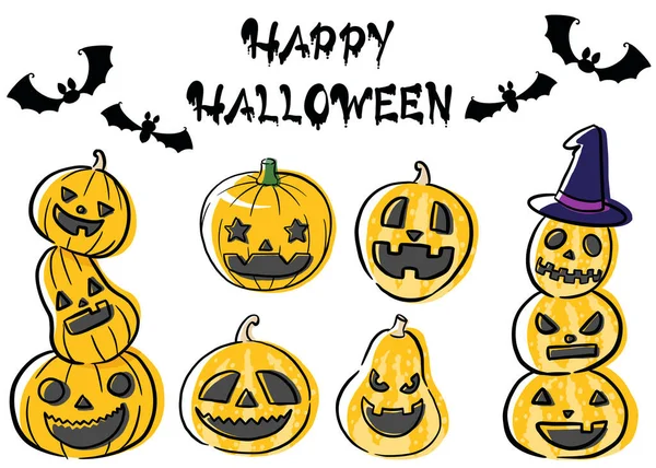 Halloween Haunted Pumpkin Hand Drawn Illustration Set —  Fotos de Stock