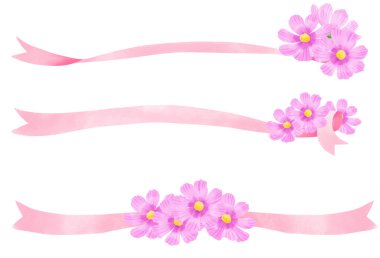 Pembe kurdele ve kozmosun dekoratif sınırı