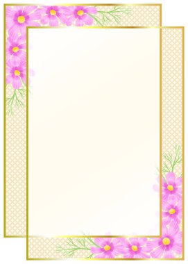 Japon tarzı çerçeveli pembe Japon desenli ve kozmos çiçekli.