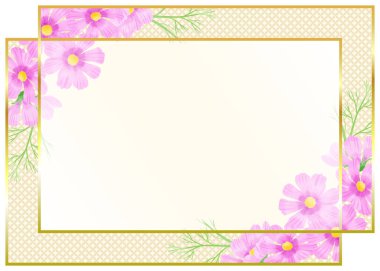 Japon tarzı çerçeveli pembe Japon desenli ve kozmos çiçekli.