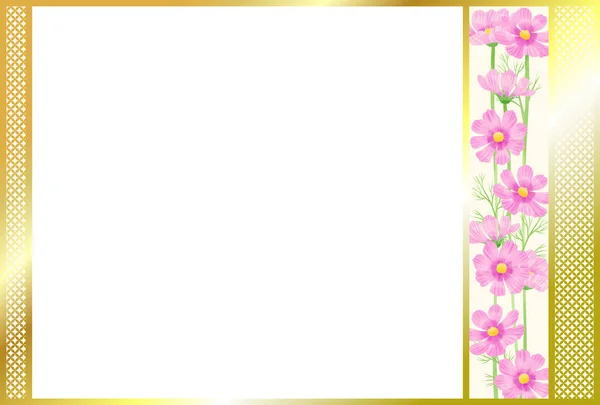 Moldura Estilo Japonês Com Padrão Japonês Rosa Flores Cosmos — Fotografia de Stock