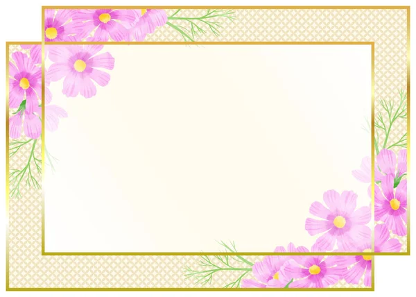 Japanese Style Frame Pink Japanese Pattern Cosmos Flowers — Stock Photo, Image