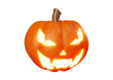 Beyaz arkaplanda Jack Balkabağı Feneri Cadılar Bayramı kavramının 3 boyutlu yorumlanması