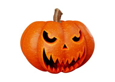 Beyaz arkaplanda Jack Balkabağı Cadılar Bayramı konseptinin 3 boyutlu yorumlanması