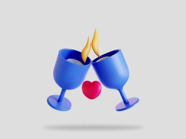 Sevgililer günü şarap kadehi 3 boyutlu resimleme izole edildi