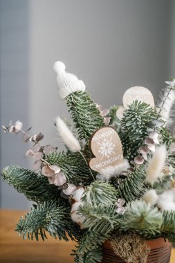 Dekoratif kurutulmuş çiçek. Kompozisyon Detayları. Makro fotoğraf.