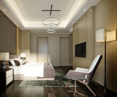 Modern yatak odası, otel odası.