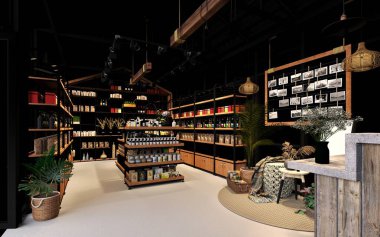 Kafe dükkanının 3D görüntüsü