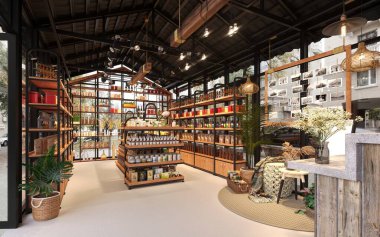 Kafe dükkanının 3D görüntüsü