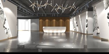 3D lüks otel resepsiyon lobisi