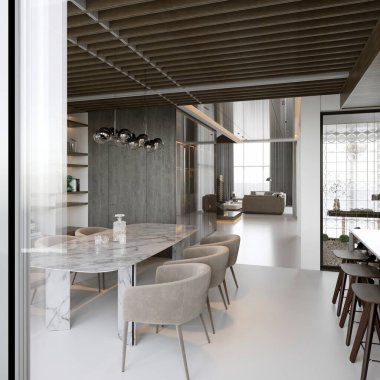 Modern ev tasarımının 3D görüntüsü