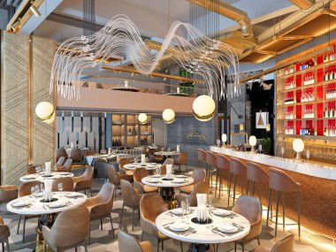 Kafe restoranının 3D görüntüsü