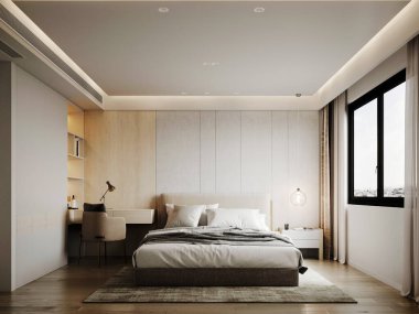 Modern yatak odasının 3D görüntüsü