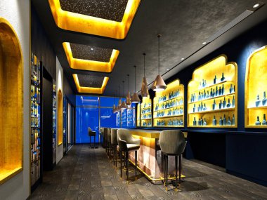 Restoran kafe barının 3D görüntüsü