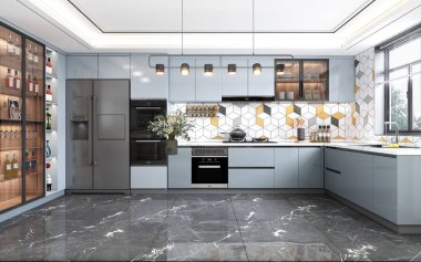 Ev mutfağının 3D görüntüsü