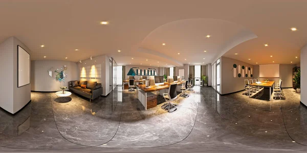360 derece ofis içi, 3D çalışma alanı.