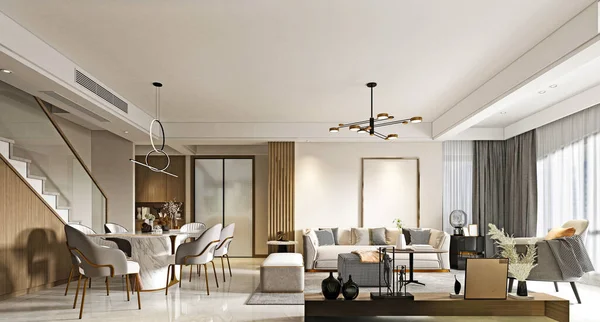 3D RENDER OF MODERN LUXURY LIVING ROOM