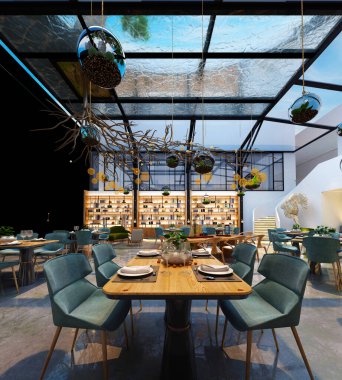 Lokanta içinin 3D görüntüsü