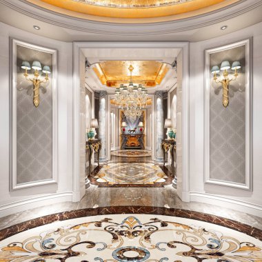 3D lüks otel lobisi.