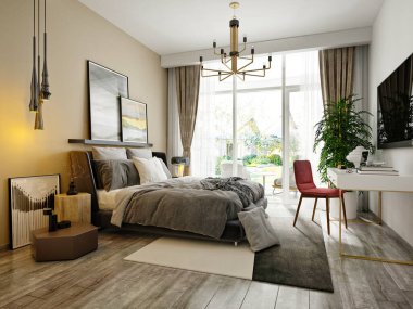 3D lüks otel odası.