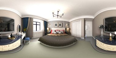 360 derece lüks otel odası, 3D görüntüleme