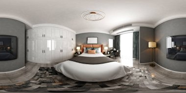 360 derece lüks otel odası, 3D görüntüleme