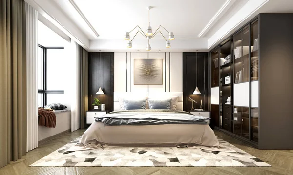 Render Del Dormitorio Lujo Moderno — Foto de Stock