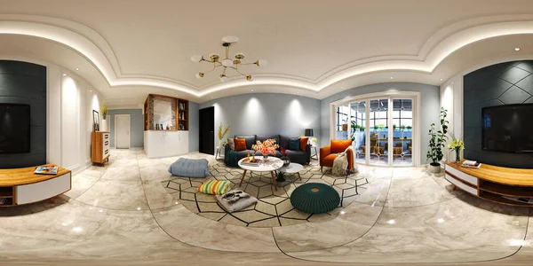 360 degrees living room, 3d rendering